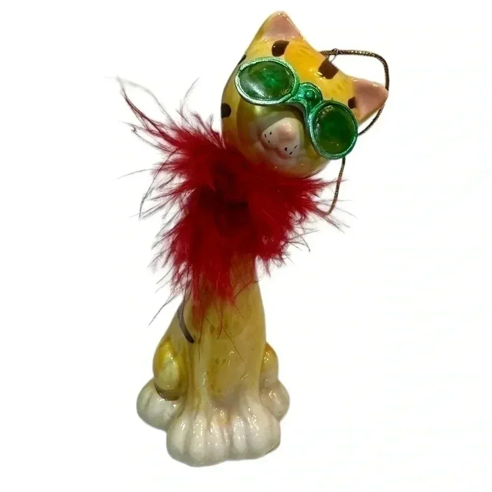 Cool Cat Bobble Head Christmas Tree Ornament 5”